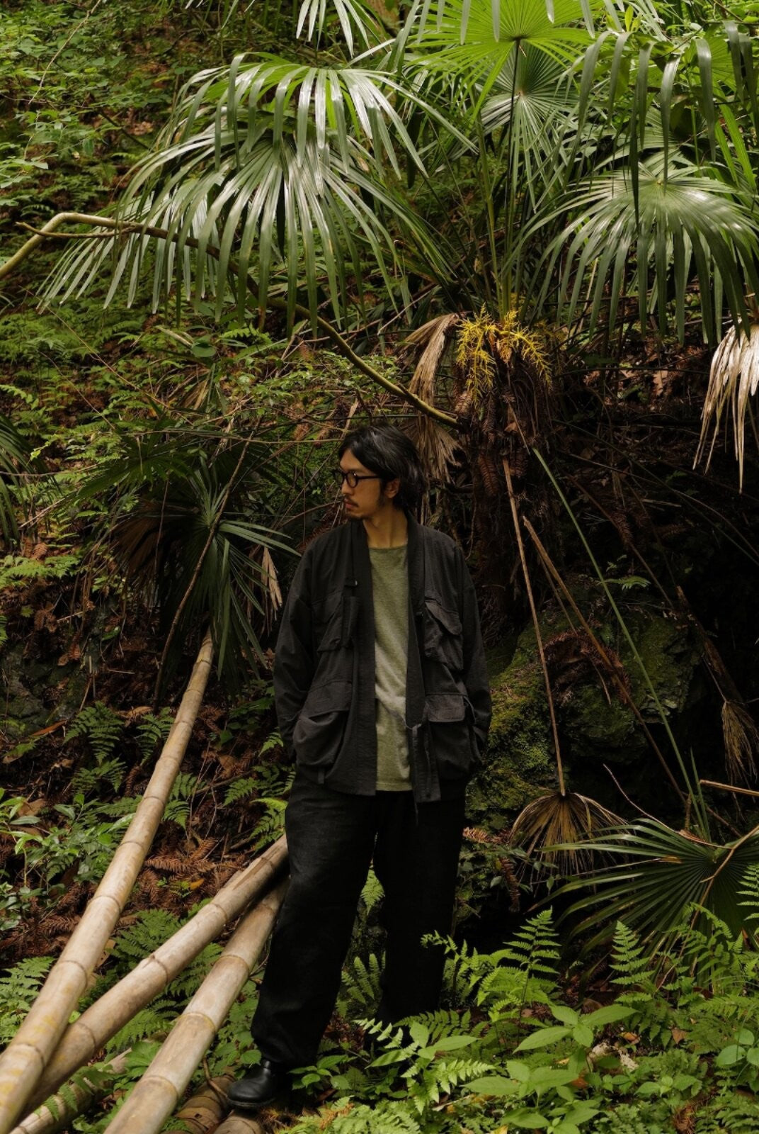USAGE Reversible Utility Noragi Jacket in Black - On Male Model