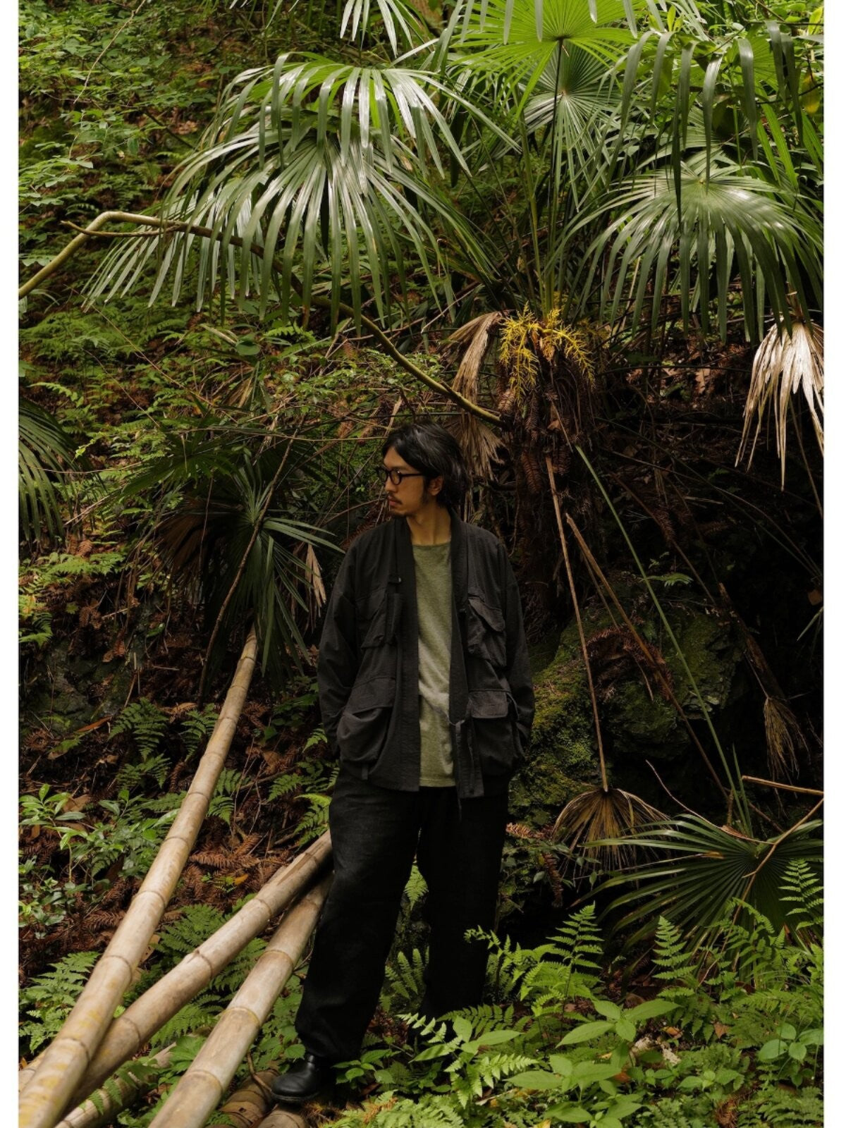 USAGE Reversible Utility Noragi Jacket in Black - On Male Model