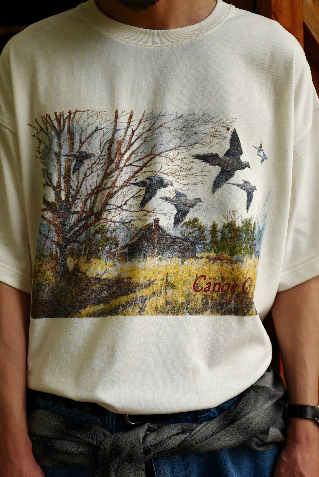 USAGE Canoe Club Graphic Cotton T Shirt in White - On Male Model