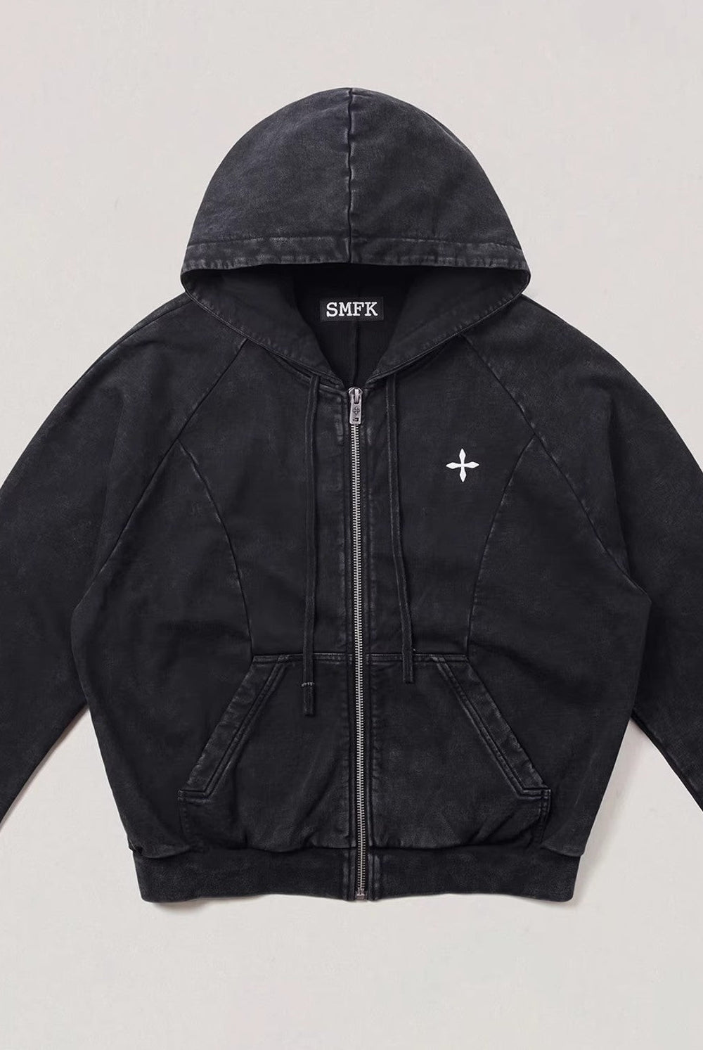 SMFK Washed Cotton Zip Up Hoodie in Gray