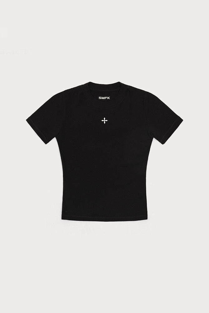 SMFK Embroidered Cross Crewneck Tee in Black