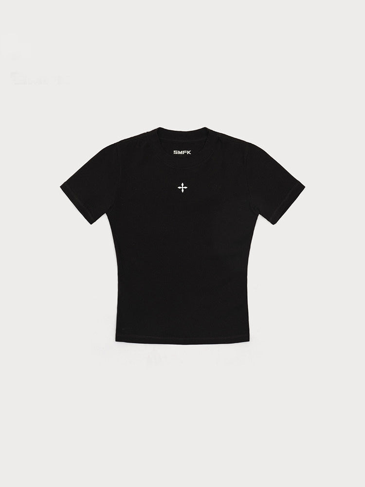 SMFK Embroidered Cross Crewneck Tee in Black