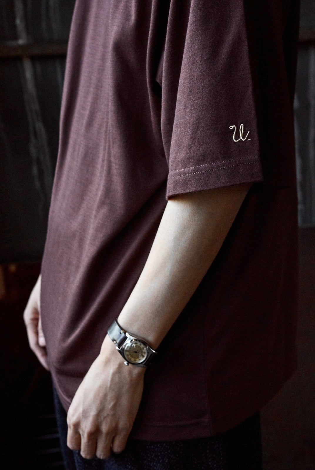 USAGE Merino Wool Blend T Shirt Set in Brown - On Model