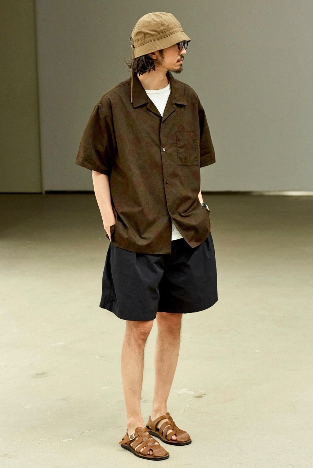 USAGE Floral Japanese Cotton Aloha Shirt in Brown - On Male Model
