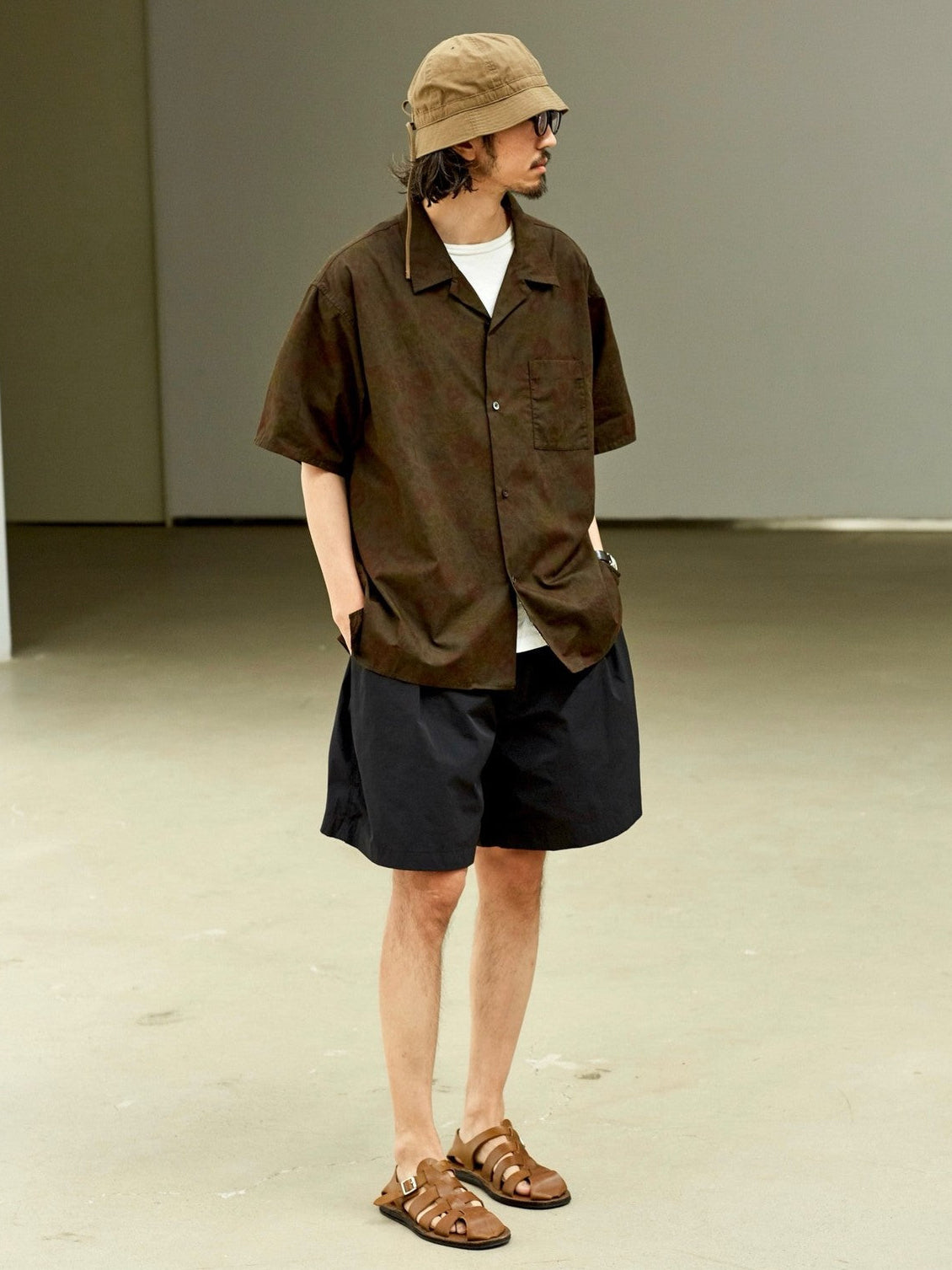 USAGE Floral Japanese Cotton Aloha Shirt in Brown - On Male Model