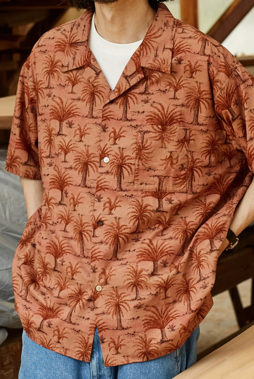 USAGE Floral Japanese Cotton Aloha Shirt in Pink - On Male Model
