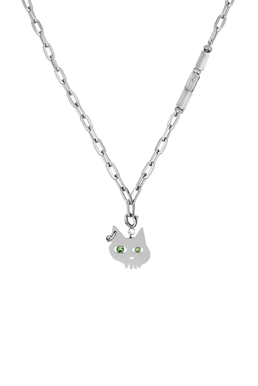BLACKHEAD Green Eyed Cat Pendant Necklace in Gray