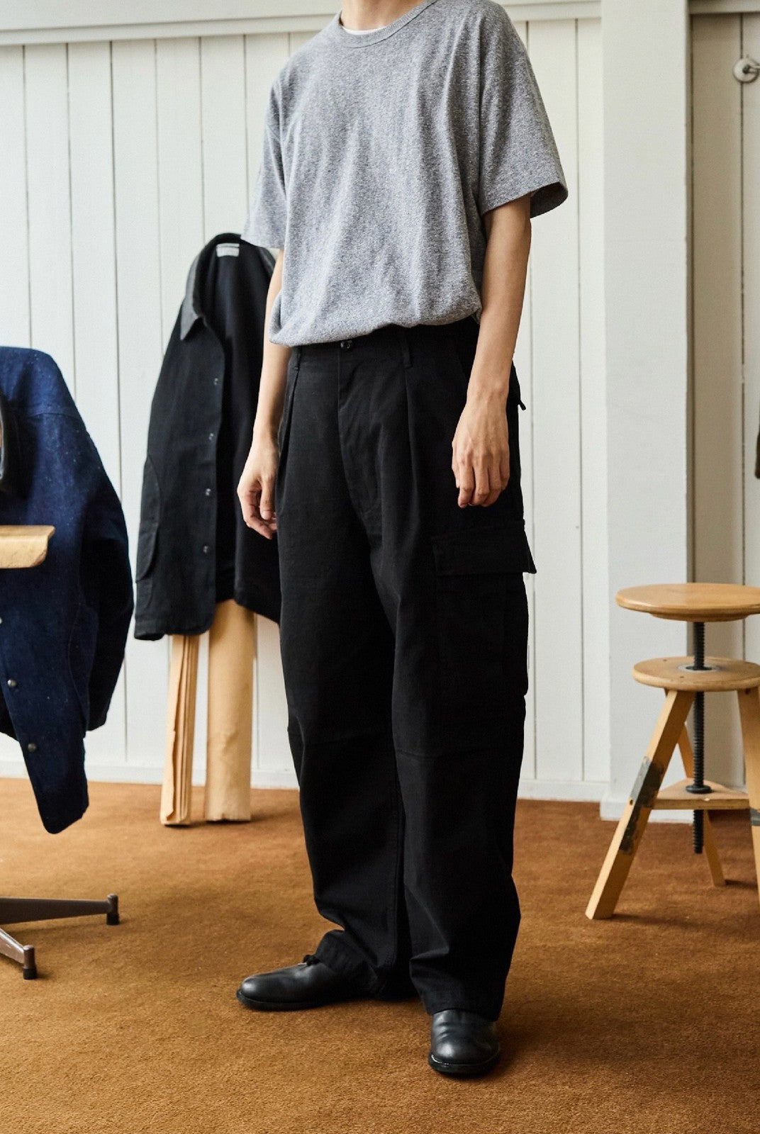 USAGE Heavyweight Ripstop M51 Cargo Pants in Black - On Male Model