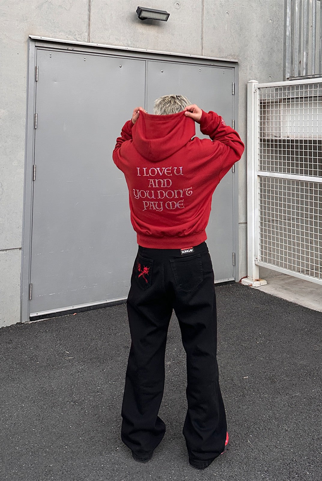 SOD Reversible Rhinestone Zip Hoodie in Red - On Model