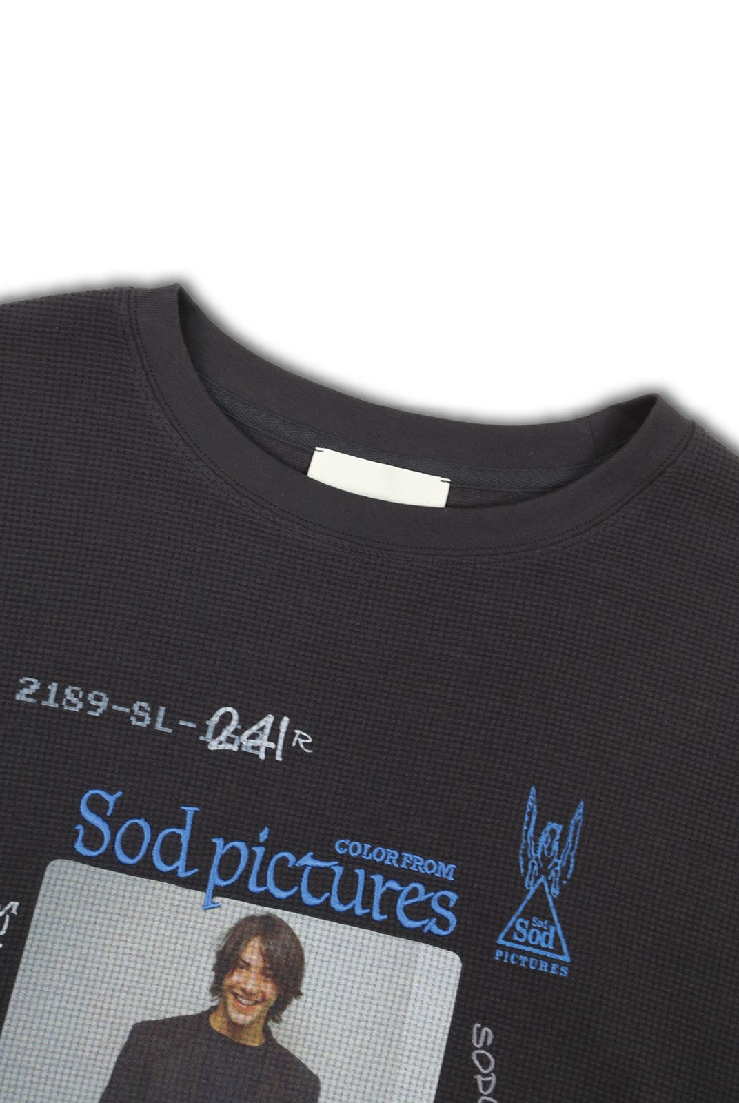 SOD Keanu Graphic Waffle Knit Top in Gray - Detail