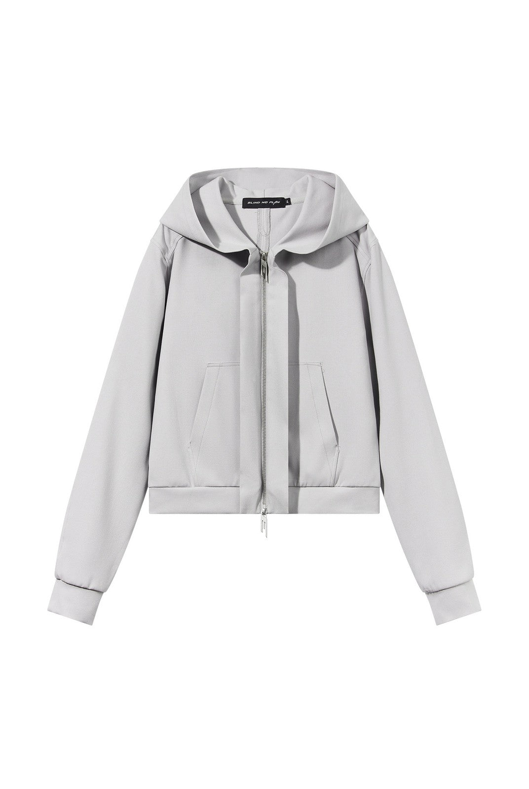 BLINDNOPLAN Cropped Zip Up Hoodie with Structured Trim in Gray