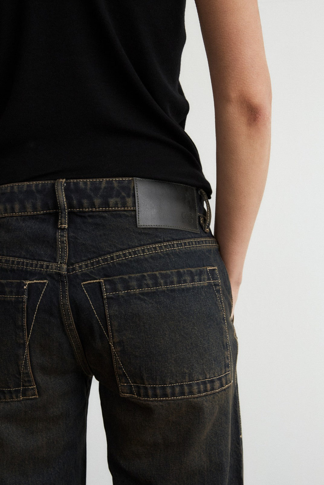 FaxCopyExpress Basic 2 Distressed Wide Leg Jeans in Black - On Model
