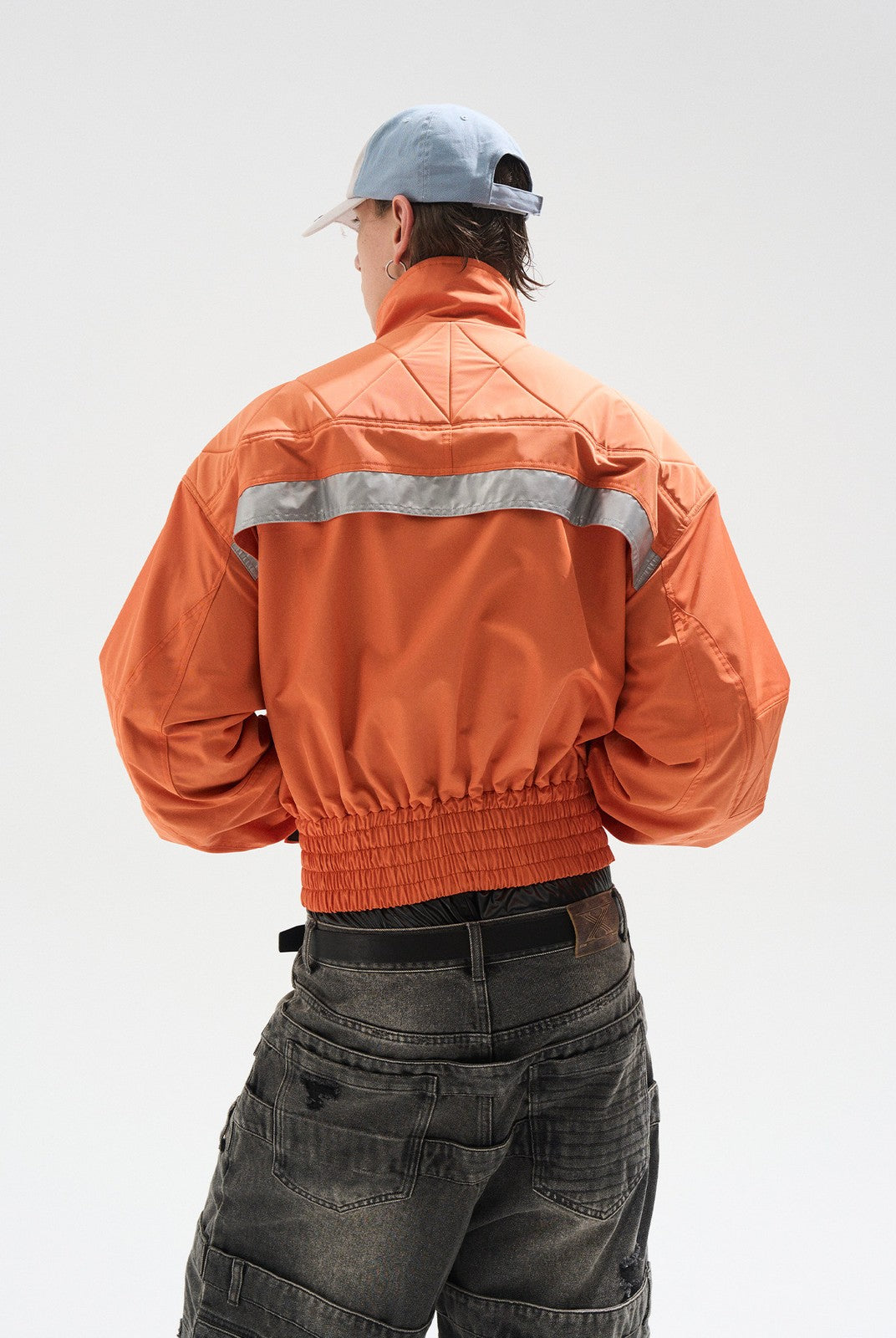 BLINDNOPLAN Reflective Strip Stand Collar Jacket in Orange - On Model