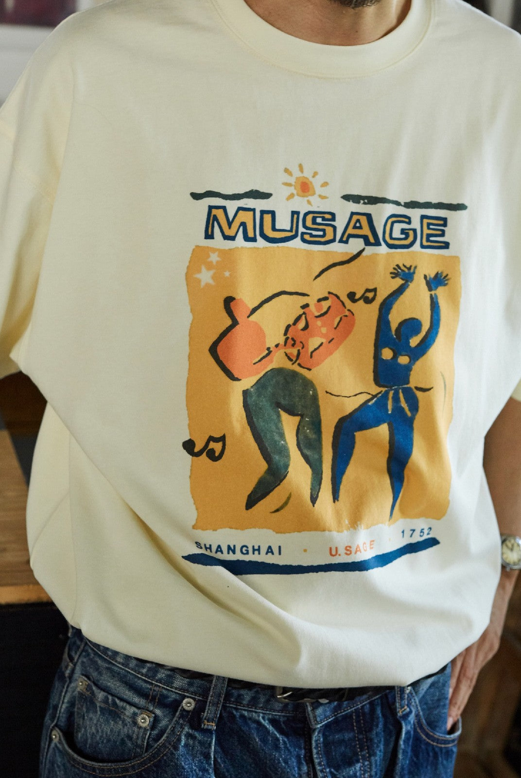 USAGE Heavyweight Graphic Cotton T Shirt in White - On Male Model