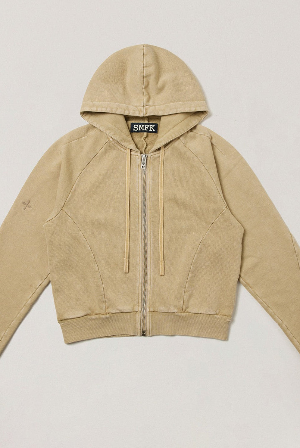 SMFK Garment Dyed Cotton Zip Up Hoodie in Beige