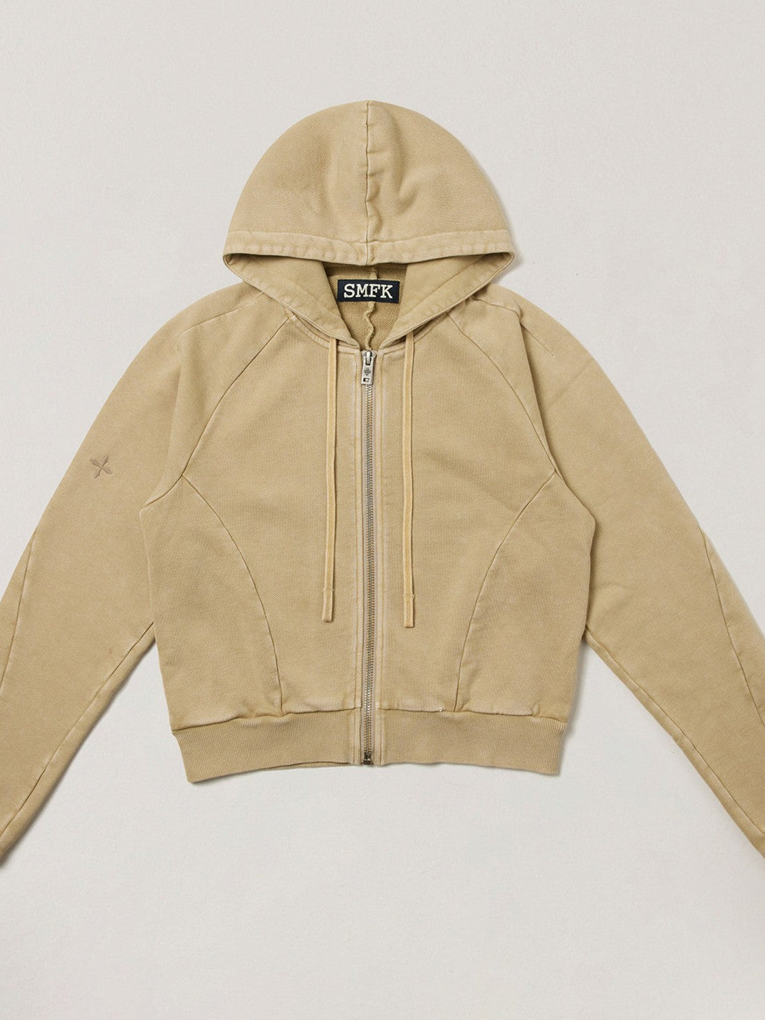 SMFK Garment Dyed Cotton Zip Up Hoodie in Beige