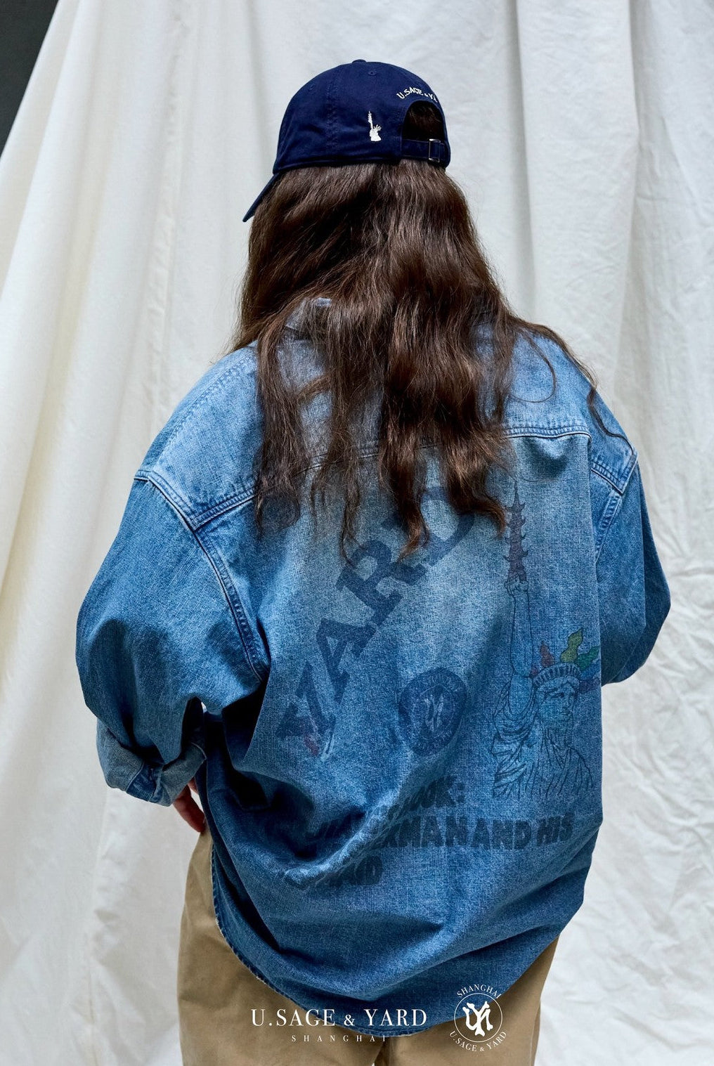 USAGE Washed Distressed Denim Shirt in Denim - On Model
