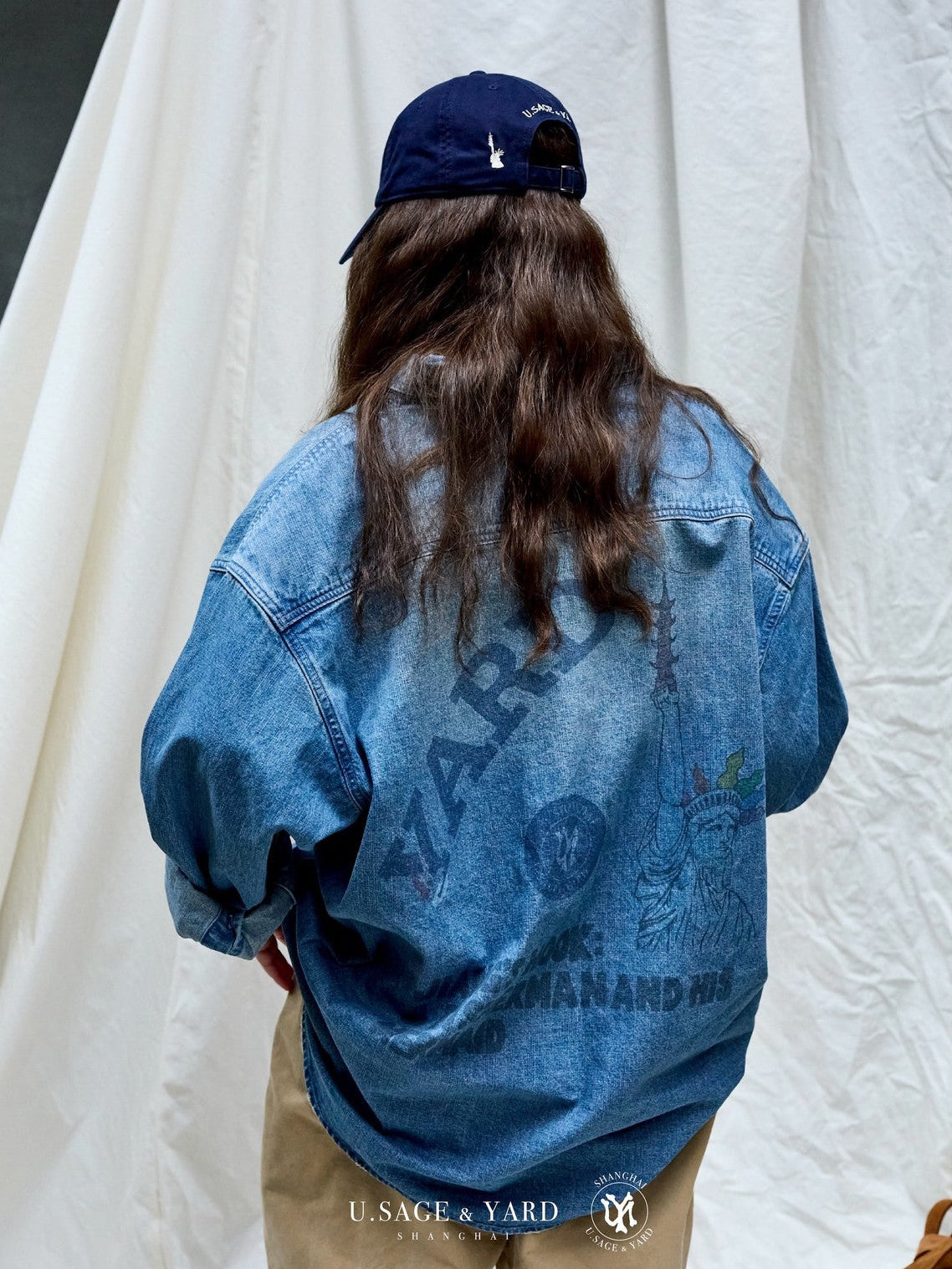 USAGE Washed Distressed Denim Shirt in Denim - On Model