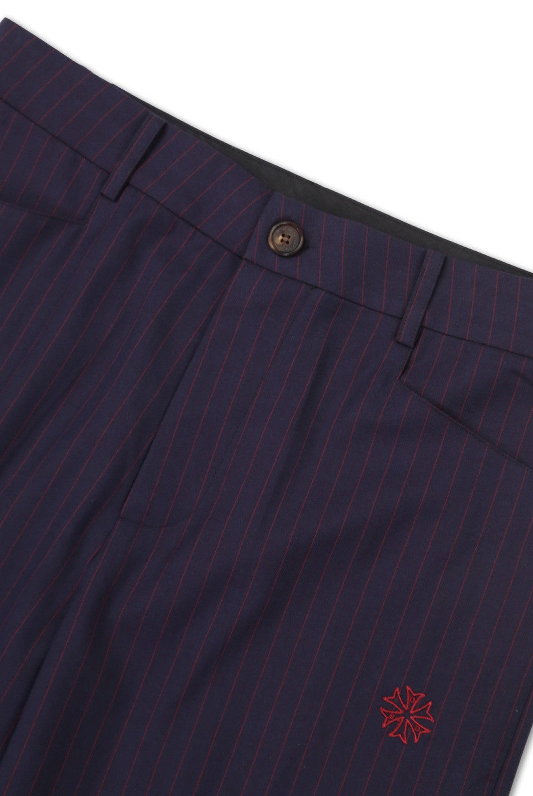 SOD Melvins Embroidered Pinstripe Trousers in Navy Blue - Detail