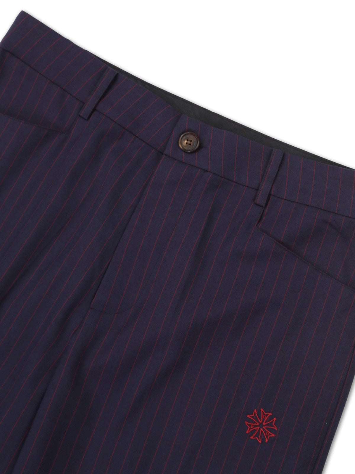 SOD Melvins Embroidered Pinstripe Trousers in Navy Blue - Detail