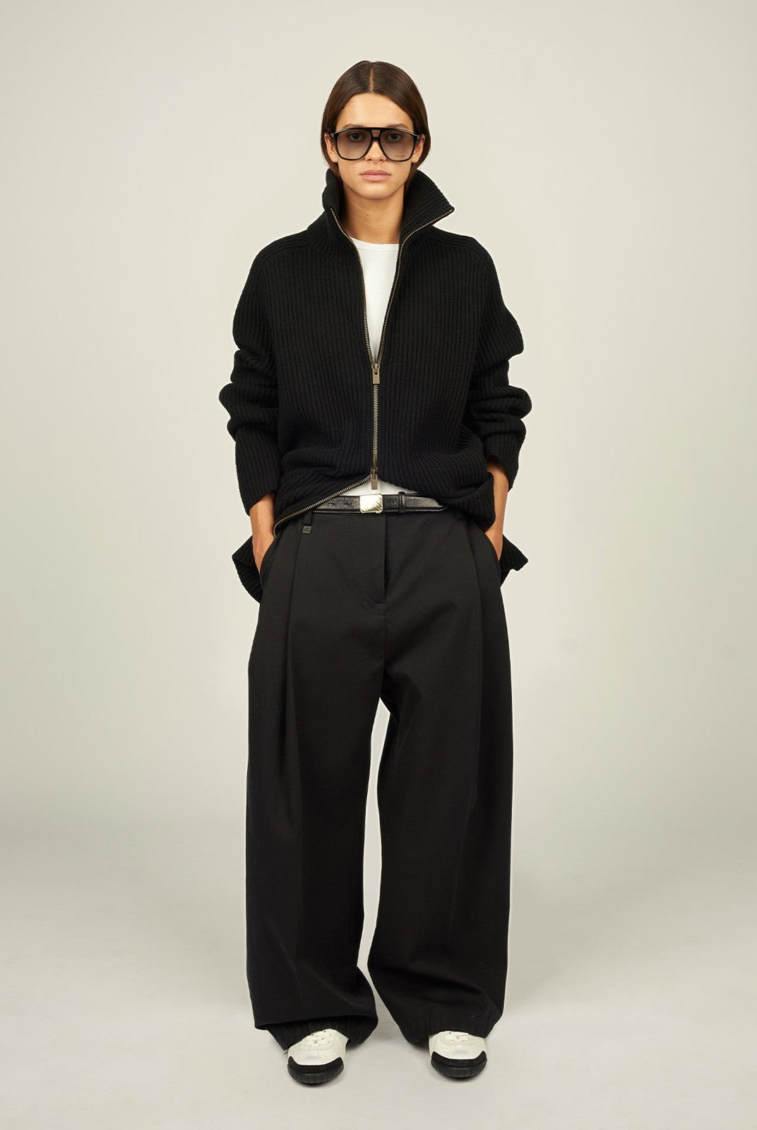 FaxCopyExpress Harmony Cinch Hem Cotton Trousers in Black - On Female Model