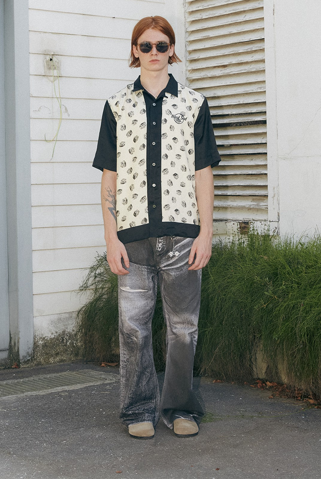 SOD Digital Print Wide Leg Jeans in Black - On Male Model