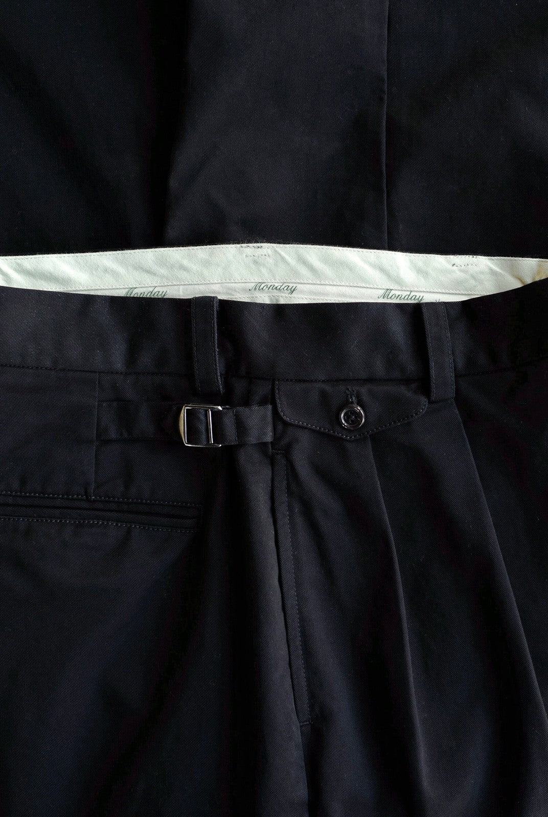 USAGE Pleated Cotton Twill Chinos in Black - Detail