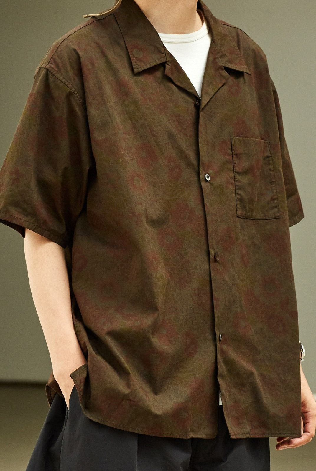 USAGE Floral Japanese Cotton Aloha Shirt in Brown - On Male Model