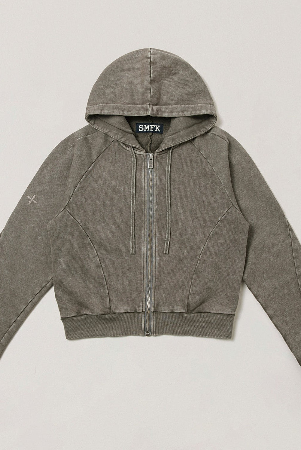 SMFK Garment Dyed Cotton Zip Up Hoodie in Gray