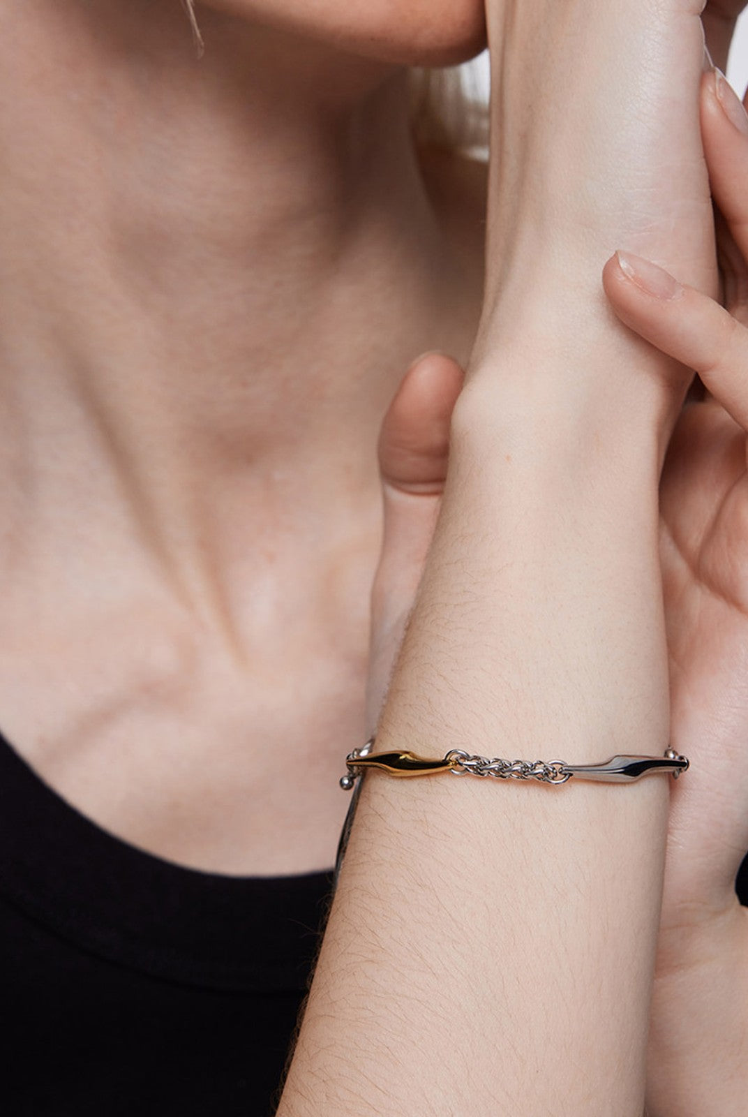 BLACKHEAD Two Tone Spliced Lightning Bracelet in Gold - On Female Model