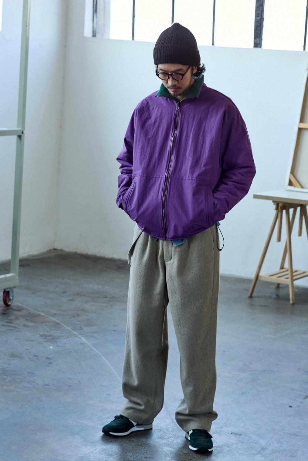 USAGE Reversible Nylon Fleece Track Jacket in Purple - On Male Model