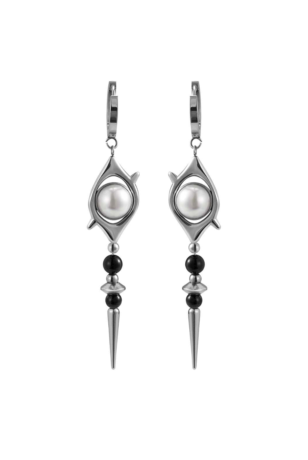 BLACKHEAD Pearl Eye Spike Drop Earrings in Silver