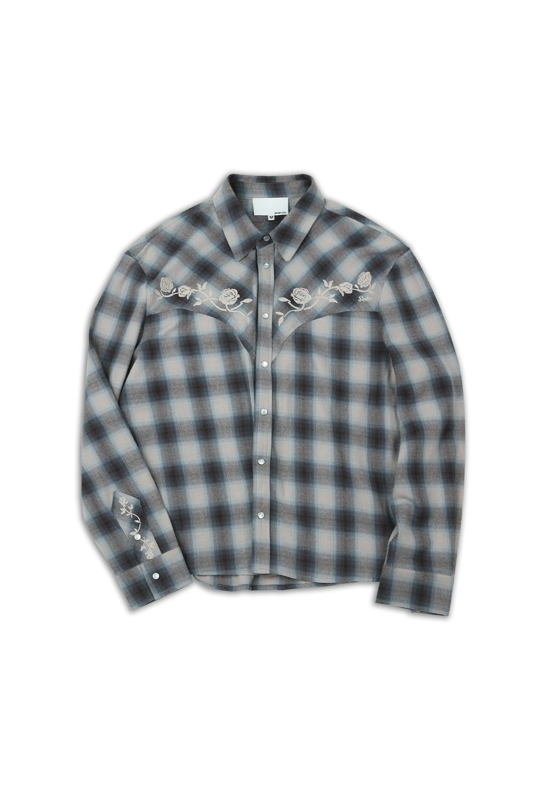 SOD Embroidered Plaid Western Shirt in Gray