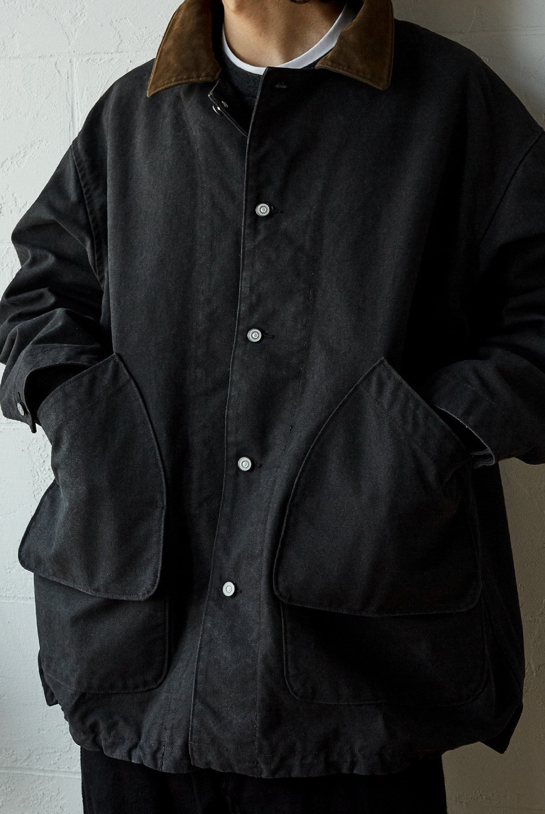 USAGE Heavyweight Canvas Hunting Jacket in Gray - On Male Model