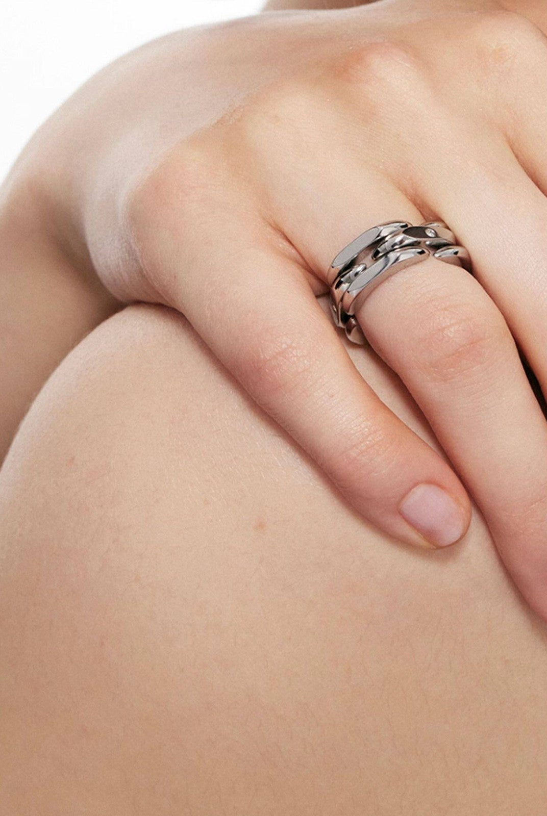 BLACKHEAD Convertible Structural Steel Ring in Silver (Silver) - On Female Model
