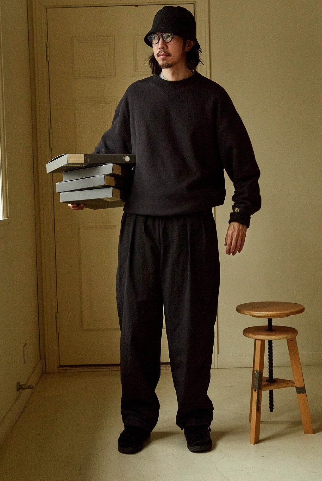 USAGE Reversible Cotton Crewneck Sweatshirt in Gray - On Male Model