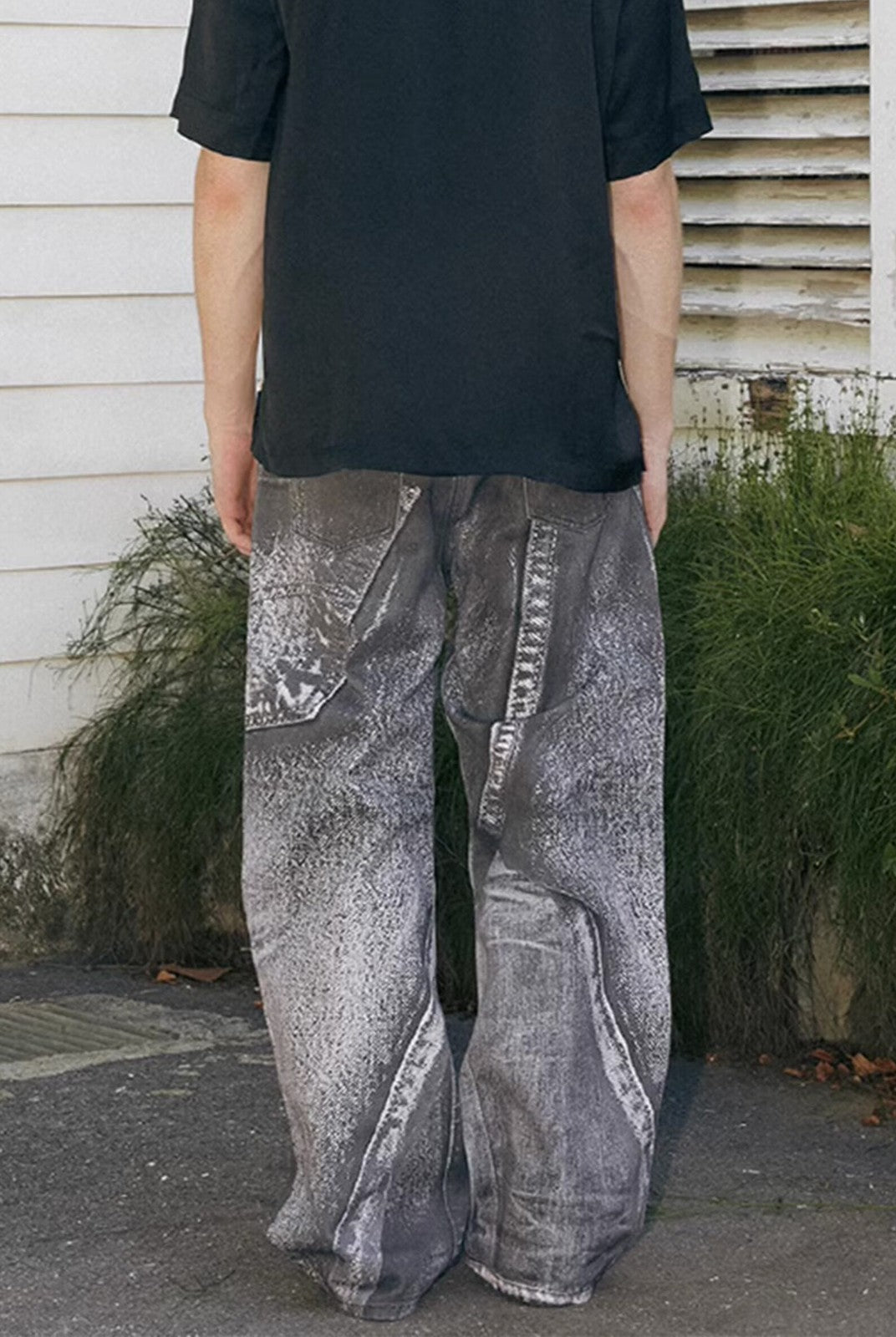 SOD Digital Print Wide Leg Jeans in Black - On Model