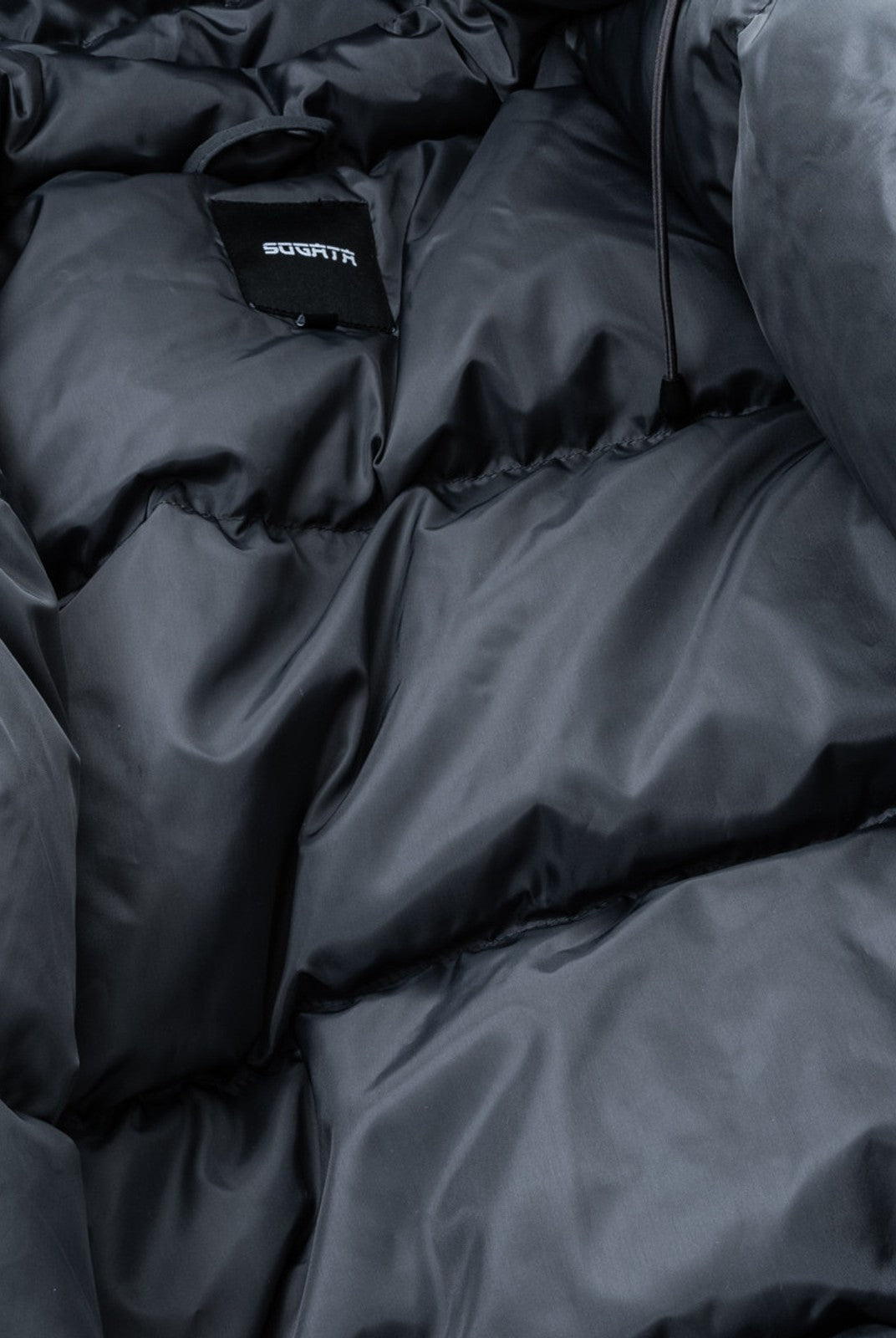 SOD Mid Length Hooded Down Puffer in Black - Detail