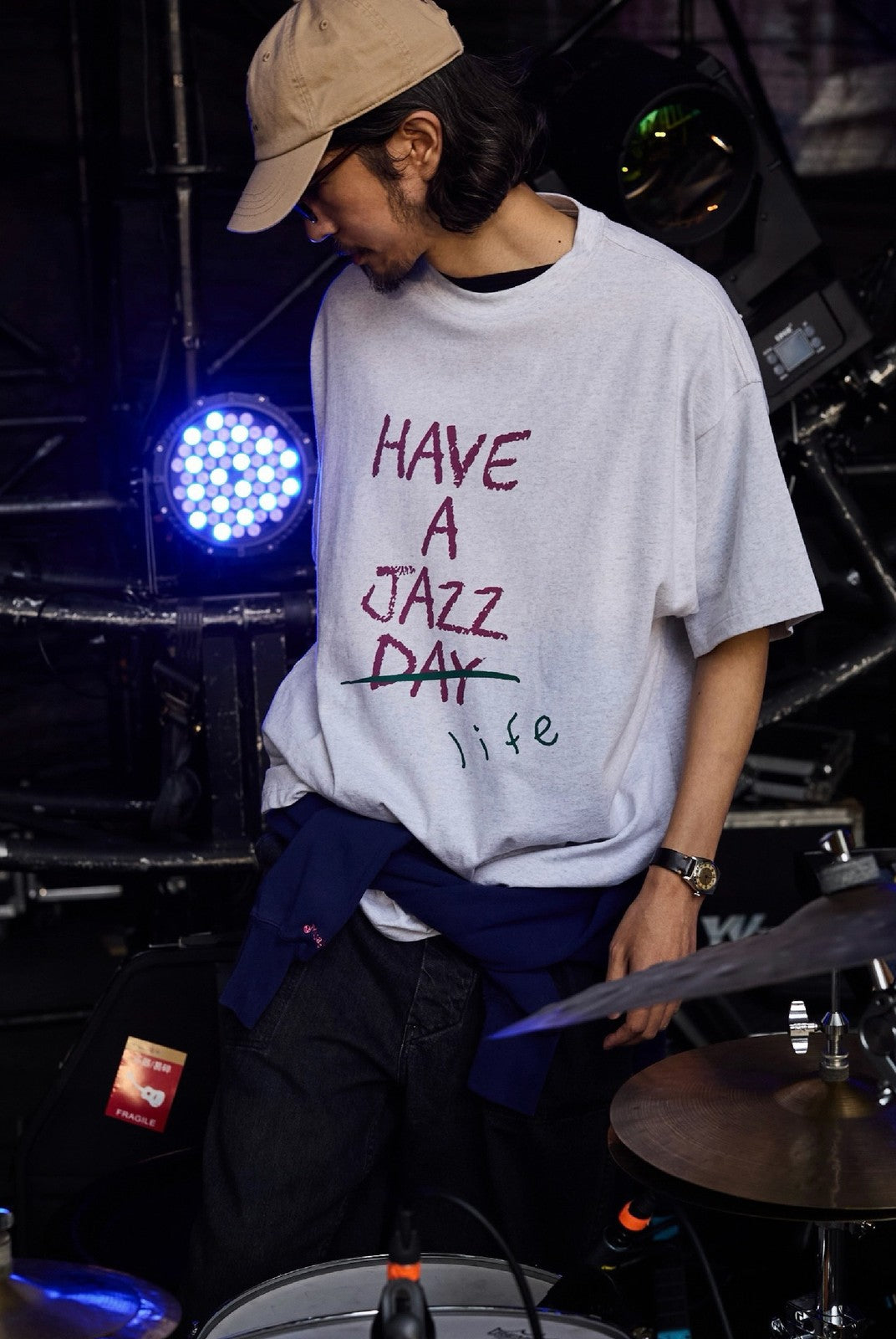 USAGE JZ Festival Graphic Cotton T Shirt in Heather Gray - On Male Model