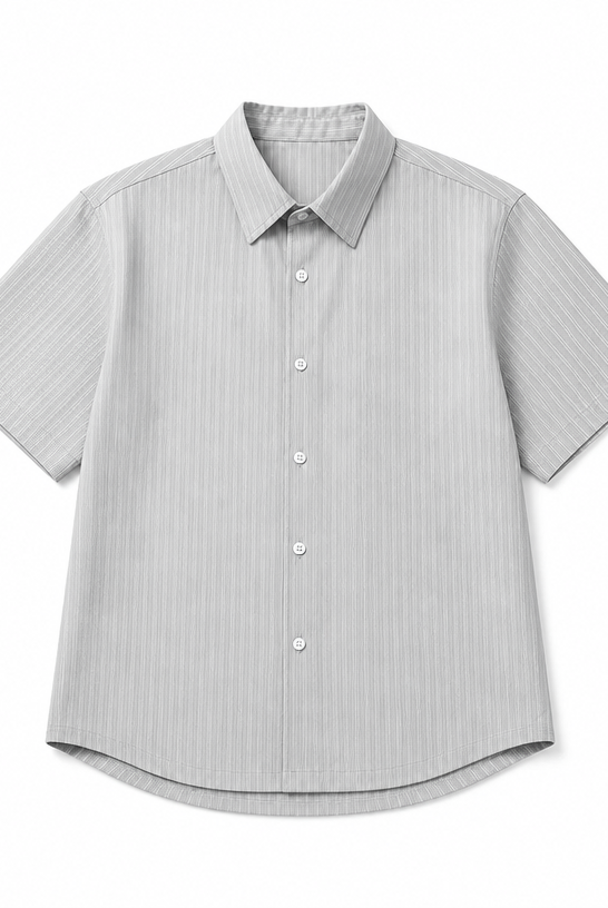 Mingstreet ASC launch still-life | JCAESAR STUDIO | Striped Short Sleeve Curved Hem Shirt | Gray | crumple_regen_confirmed_2026-06-25