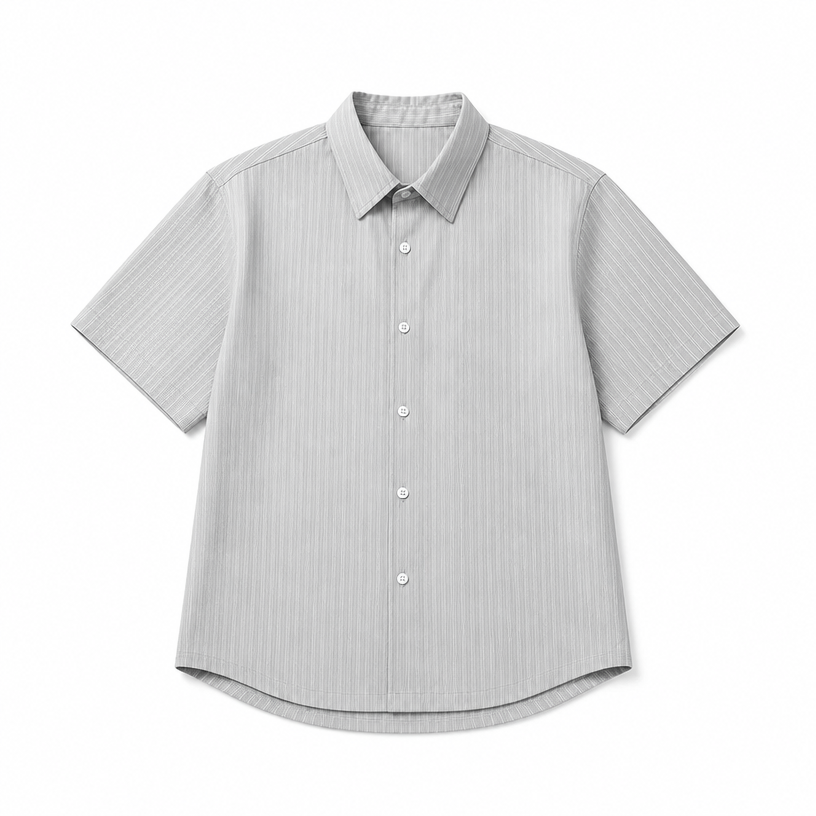 Mingstreet ASC launch still-life | JCAESAR STUDIO | Striped Short Sleeve Curved Hem Shirt | Gray | crumple_regen_confirmed_2026-06-25