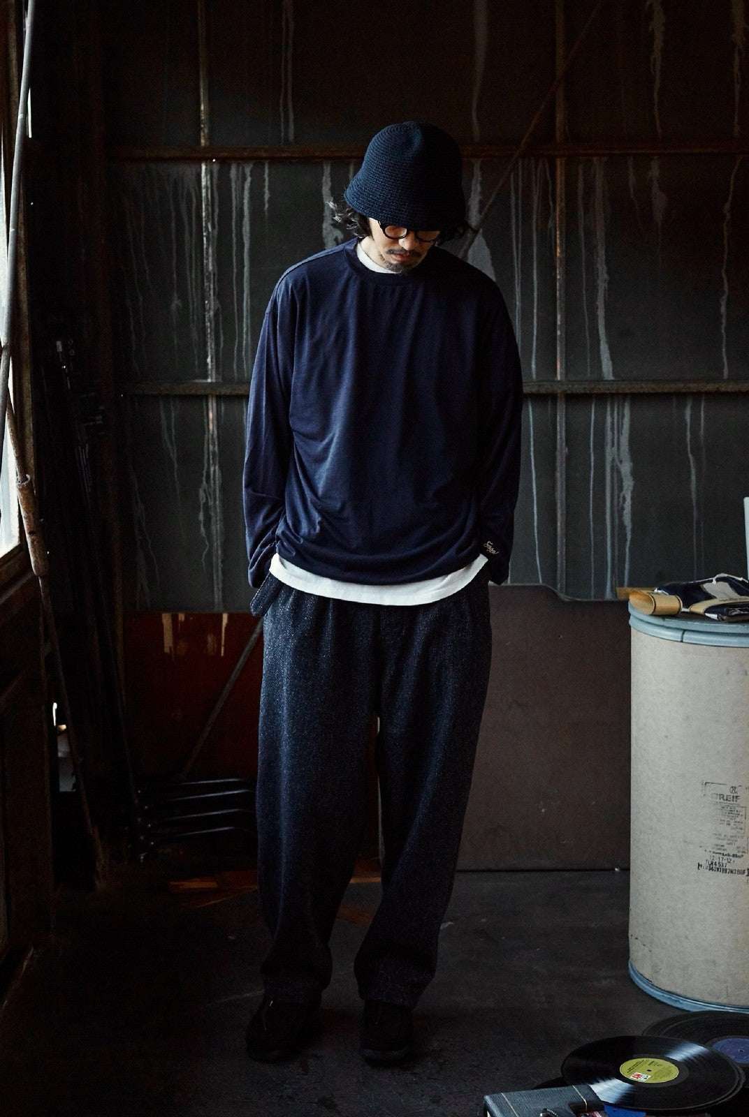 USAGE Merino Wool Blend T Shirt Set in Navy Blue - On Male Model