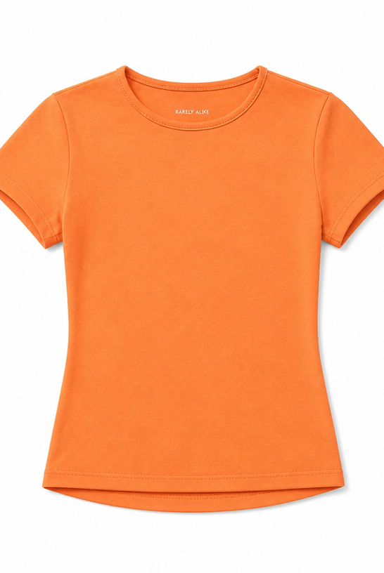 Mingstreet ASC launch still-life | RARELY ALIKE | Hourglass Cotton Crew Neck T Shirt | Orange | crumple_regen_confirmed_2026-06-25