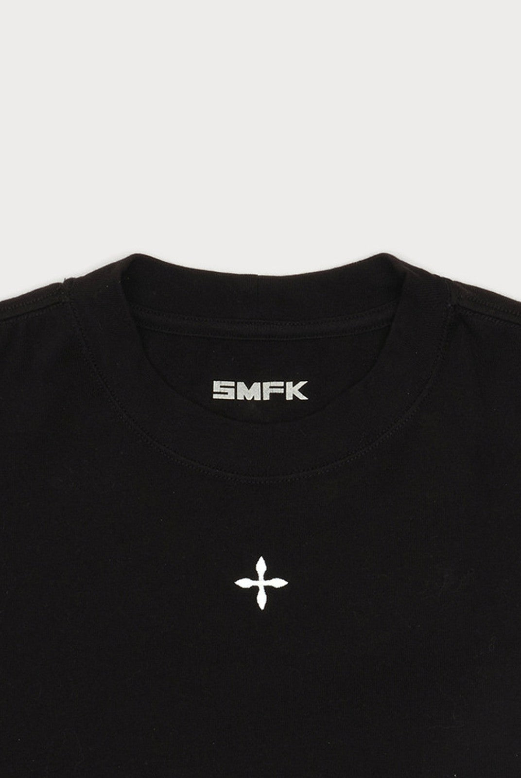 SMFK Embroidered Cross Crewneck Tee in Black - Detail