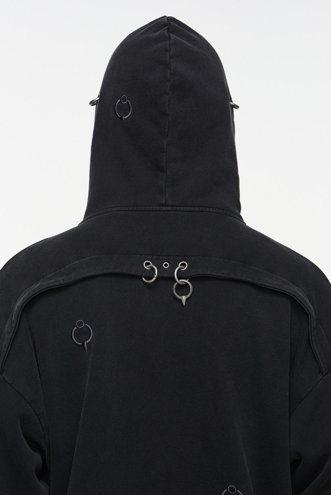 BLINDNOPLAN Washed Distressed Graphic Zip Hoodie in Black - On Model