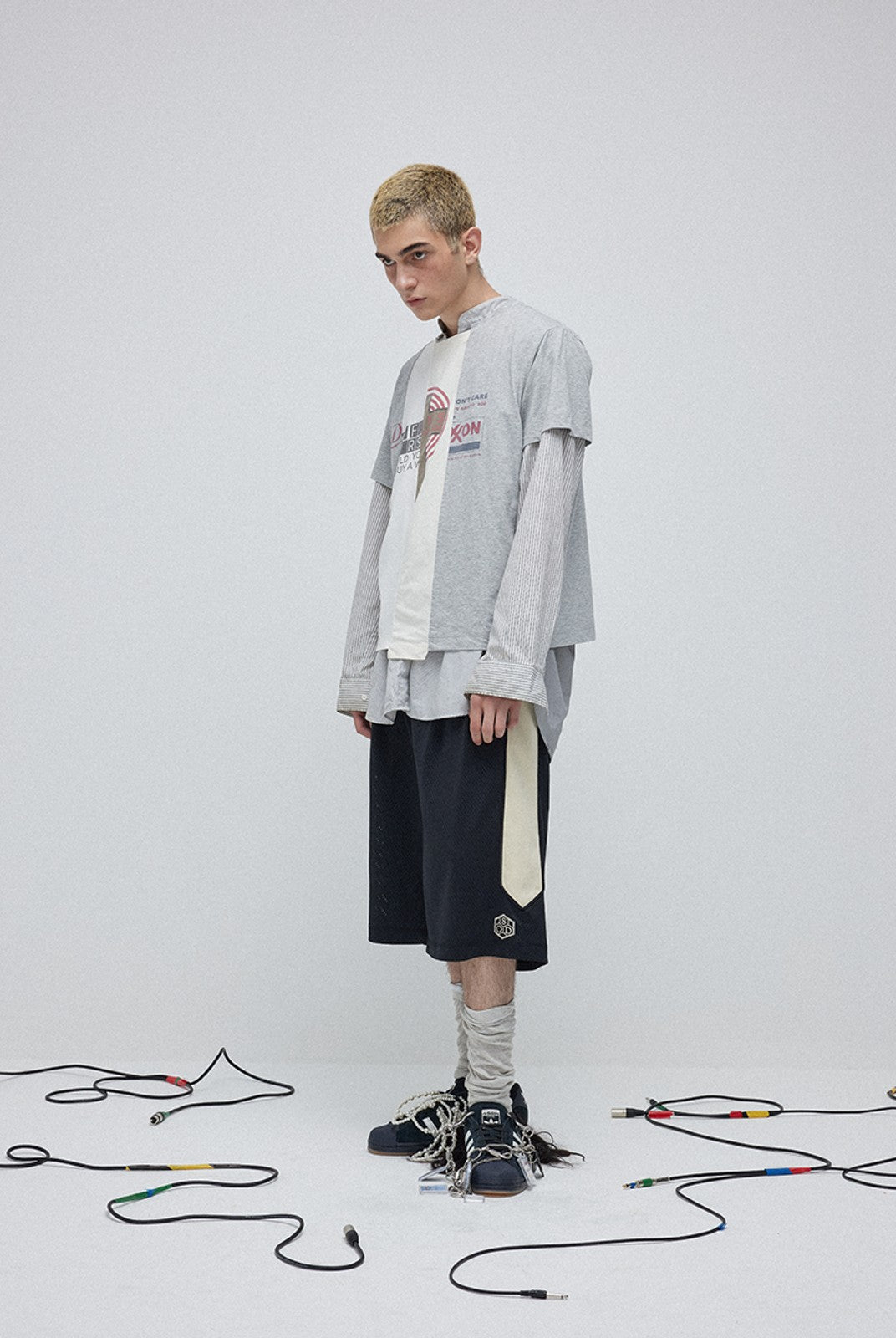 SOD Contrast Panel Mesh Shorts in Black - On Male Model