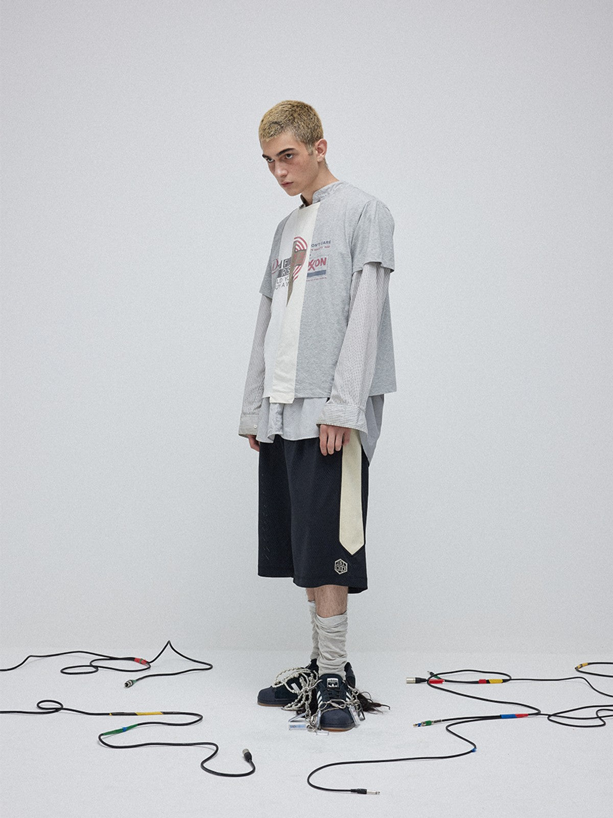 SOD Contrast Panel Mesh Shorts in Black - On Male Model