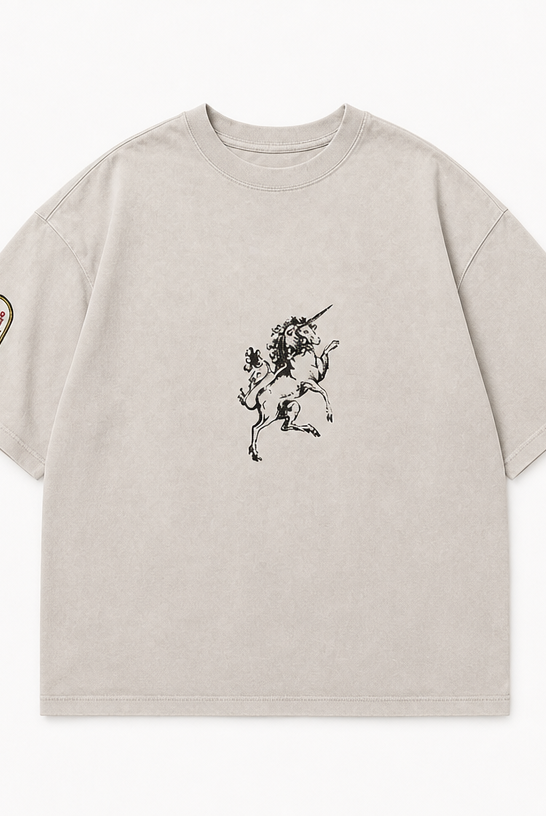 Mingstreet ASC launch still-life | BLINDNOPLAN | Wax Print Unicorn Graphic T Shirt | Beige | crumple_regen_confirmed_2026-06-25