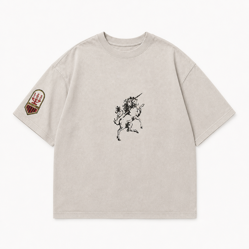 Mingstreet ASC launch still-life | BLINDNOPLAN | Wax Print Unicorn Graphic T Shirt | Beige | crumple_regen_confirmed_2026-06-25