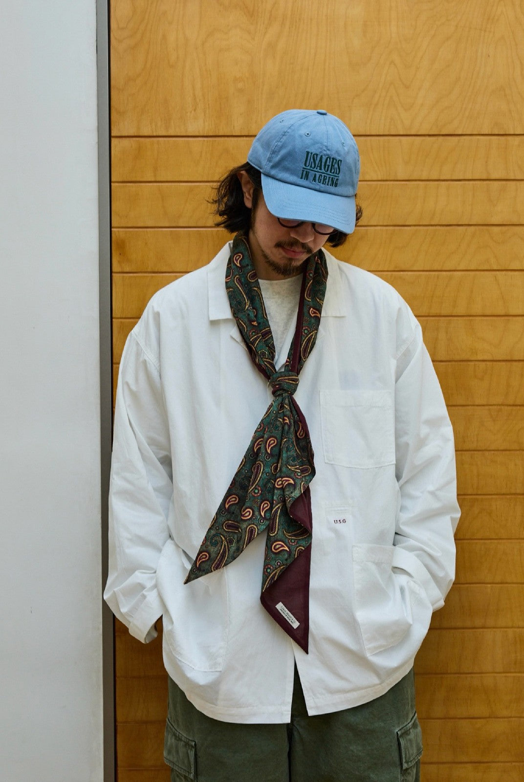 USAGE Cotton Workwear Shirt Jacket in White - On Male Model